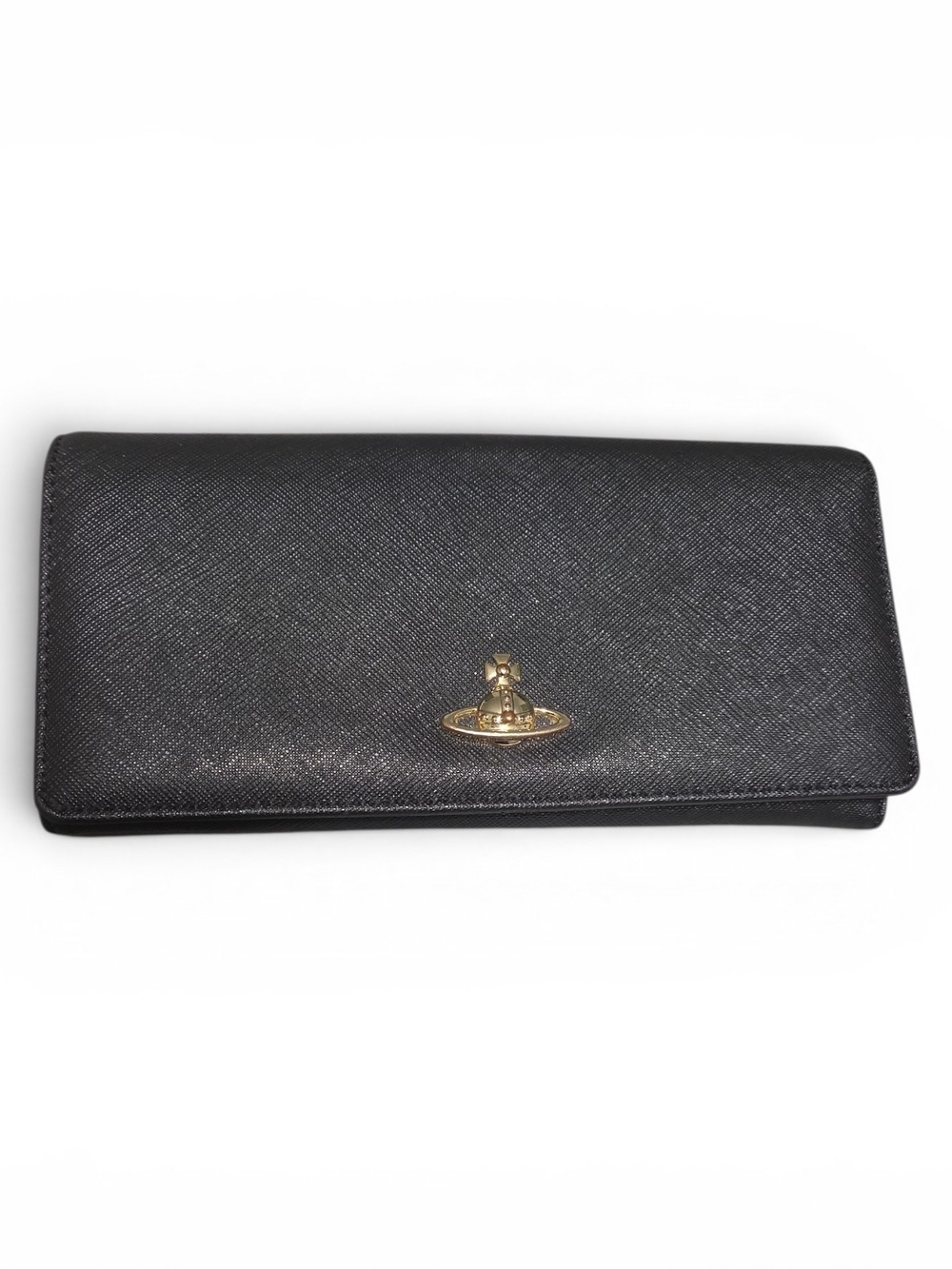 Vivienne Westwood Black Saffiano Leather Wallet with Gold Orb